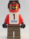 LEGO gg005s Snowboarder, Red Shirt, Dark Gray Legs, White Vest, Number 1 Sticker on Both Sides