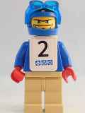 LEGO gg006s Snowboarder, Blue Shirt, Tan Legs, White Vest, Number 2 Sticker on Both Sides