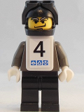 LEGO gg009s Snowboarder, Dark Gray Shirt, Black Legs, Black Helmet, White Vest, Number 4 Sticker on Both Sides