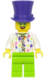 LEGO hol197 Birthday Party Guest, Dark Purple Top Hat, Green Glasses, White Shirt, Lime Legs