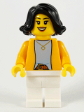LEGO hol227 Woman, Bright Light Orange Jacket over Light Bluish Gray Shirt, White Legs, Black Mid-Length Hair