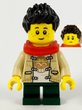LEGO hol230 Child Boy, Monkie Kid Shirt, Red Scarf, Dark Green Short Legs, Black Hair