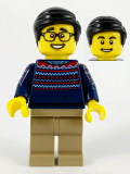 LEGO hol231 Man, Dark Blue Sweater, Dark Tan Legs, Black Hair, Glasses