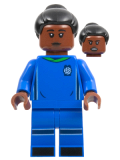 LEGO idea126 Soccer Player, Female, Blue Uniform, Reddish Brown Skin, Black Bun