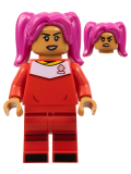 LEGO idea127 Soccer Player, Female, Red Uniform, Medium Nougat Skin, Magenta Hair