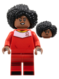 LEGO idea129 Soccer Player, Female, Red Uniform, Medium Brown Skin, Black Bushy Hair