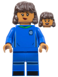 LEGO idea130 Soccer Player, Female, Blue Uniform, Medium Nougat Skin, Dark Brown Hair