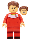 LEGO idea137 Soccer Player, Female, Red Uniform, Medium Tan Skin, Reddish Brown Wavy Hair
