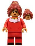 LEGO idea141 Soccer Player, Female, Red Uniform, Medium Nougat Skin, Dark Red Ponytail