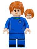 LEGO idea142 Soccer Player, Female, Blue Uniform, Light Nougat Skin, Dark Orange Side Bangs