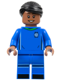 LEGO idea144 Soccer Player, Female, Blue Uniform, Medium Brown Skin, Black Hair, Hearing Aid