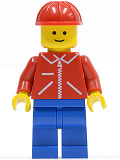 LEGO jred010 Jacket Red with Zipper - Red Arms - Blue Legs, Red Construction Helmet