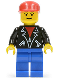 LEGO lea006 Leather Jacket with Zippers - Blue Legs, Red Cap, Eyebrows