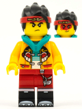 LEGO mk028 Monkie Kid - Bright Light Orange Jacket, Dark Turquoise Hood (Angry / Smile with Red Mask)