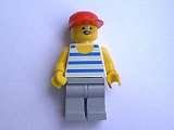 LEGO par056 Horizontal Blue/White Stripes, Light Bluish Gray Legs, Red Cap