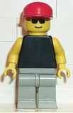 LEGO pln012 Plain Black Torso with Yellow Arms, Light Gray Legs, Sunglasses, Red Cap
