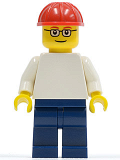 LEGO pln155 Plain White Torso with White Arms, Dark Blue Legs, Red Construction Helmet, Glasses