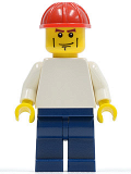 LEGO pln156 Plain White Torso with White Arms, Dark Blue Legs, Red Construction Helmet, Vertical Cheek Lines