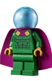 LEGO sh709 Mysterio, Light Bluish Gray Head, Satin Trans-Light Blue Helmet, Double Hole Cape