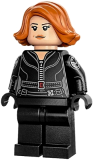 LEGO sh851 Black Widow - Black Jumpsuit, Dark Orange Short Hair, Plain Legs, Printed Arms