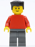 LEGO soc131 Plain Red Torso with Red Arms, Dark Bluish Gray Legs, Black Flat Top Hair (Soccer Player)