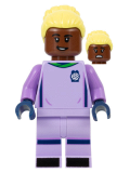 LEGO soc154 Soccer Goalie, Female, Lavender Uniform, Reddish Brown Skin, Bright Light Yellow Hair