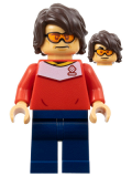LEGO soc161 Soccer Spectator - Red Soccer Jersey, Dark Blue Legs, Dark Brown Hair, Orange Glasses