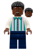 LEGO soc162 Soccer Spectator - White Shirt with Dark Turquoise and Dark Pink Stripes, Dark Blue Legs, Black Hair