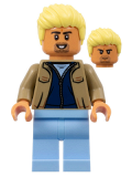 LEGO soc164 Soccer Spectator - Layered Dark Tan and Dark Blue Jackets, Bright Light Blue Legs, Bright Light Yellow Hair