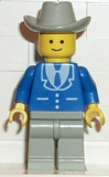 LEGO trn084 Suit with 3 Buttons Blue - Light Gray Legs, Light Gray Cowboy Hat