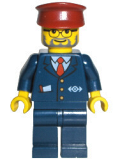 LEGO trn123 Dark Blue Suit with Train Logo, Dark Blue Legs, Dark Red Hat - Conductor