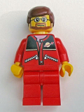 LEGO trn126 Red Jacket with Zipper Pockets and Classic Space Logo, Red Legs, Reddish Brown Male Hair