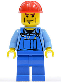 LEGO trn141 Overalls with Tools in Pocket Blue, Red Construction Helmet, Cheek Lines