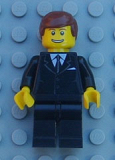 LEGO trn142 Suit Black, Reddish Brown Male Hair, Thin Grin with Teeth