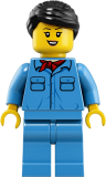 LEGO trn253 Train Worker - Female, Black Hair, Medium Blue Shirt with Red Bandana, Medium Blue Legs