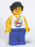 LEGO twn127 Surfboard on Ocean - Blue Legs, Black Male Hair Wavy