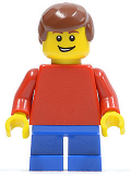 LEGO twn152 Plain Red Torso with Red Arms, Blue Short Legs, Reddish Brown Male Hair