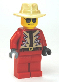 LEGO twn183 Red Jacket with Tan and White Zigzag Pattern, Red Legs, Tan Fedora, Black and Silver Sunglasses