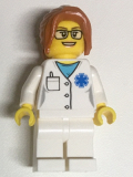 LEGO twn344 Doctor - EMT Star of Life, White Legs, Dark Orange Hair Ponytail Long with Side Bangs, Glasses