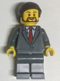 LEGO twn347 Suit Jacket Buttoned with Red Tie, Dark Bluish Gray Legs, Dark Brown Smooth Hair