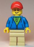 LEGO twn380 Man, Dark Azure Hoodie with Green Striped Shirt, Tan Legs, Red Cap