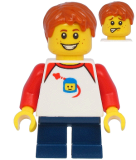 LEGO twn397 Boy with Classic Space Shirt with Red Sleeves, Dark Blue Short Legs, Dark Orange Hair