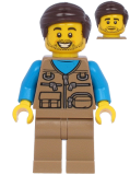 LEGO twn398 Male with Dark Tan Vest Over Dark Azure Shirt, Dark Tan Legs, Dark Brown Hair