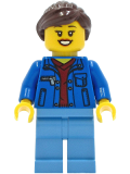 LEGO twn409 Woman - Blue Jacket over Dark Red V-Neck Sweater, Medium Blue Legs, Dark Brown Hair