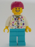 LEGO twn469 Man - White Party Shirt, Medium Azure Legs, Magenta Helmet