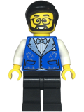 LEGO twn472 Hotel Receptionist - Male, Blue Vest with Metallic Light Blue Lapels, Black Legs, Black Hair, Beard and Glasses