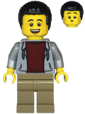 LEGO twn477 Dad - Light Bluish Gray Hoodie with Dark Red Shirt, Dark Tan Legs, Black Hair
