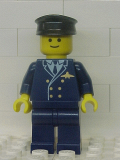 LEGO wc025 Airport - Pilot, Dark Blue Legs, Dark Blue Top, Black Hat